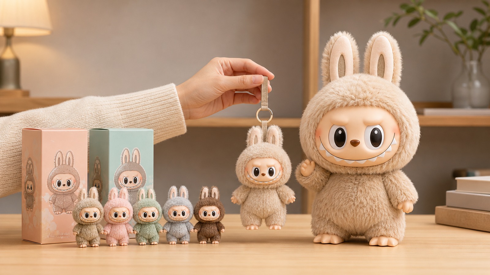 雑貨店の文具売り場で、棚札とキャラクター雑貨コーナーを確認している買い物シーン